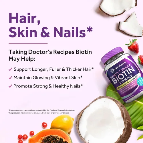 Miniatura 3 de Doctor's Recipes Biotina 10,000 mcg, crecimiento del cabello, piel y uñas saludables, metabolismo energético, biotina apta para vegetarianos