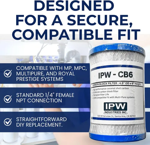 Miniatura 5 de IPW Industries Filtro de reemplazo de bloque de carbono CB6 para sistema de filtro de agua de ósmosis inversa, cartucho de filtración de agua