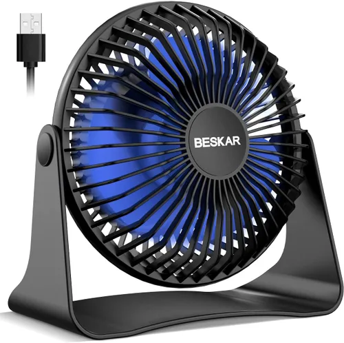 Miniatura 9 de BESKAR Ventilador de escritorio pequeño USB, ventiladores portátiles con 3 velocidades de flujo de aire fuerte, funcionamiento silencioso y rotación
