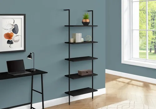 Miniatura 2 de Monarch Specialties I 3683 Librería, estantería, Etagere, escalera, 5 niveles, 72 pulgadas de alto, oficina, dormitorio, metal, laminado, negro