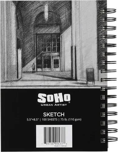 Miniatura 2 de Soho Urban Artist Bloc de bocetos (75 libras/110 gsm), 100 hojas de cuaderno de bocetos encuadernado en espiral para artistas profesionales