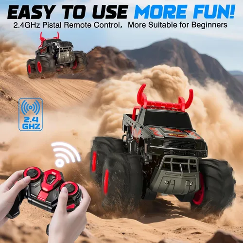 Miniatura 6 de Juguetes de Camión Monstruo Impermeable 1:16 Autos RC, Camión de Control Remoto 2.4GHz para Niños de 8,9,10,11,12 Años, 4WD Todo Terreno con Luces