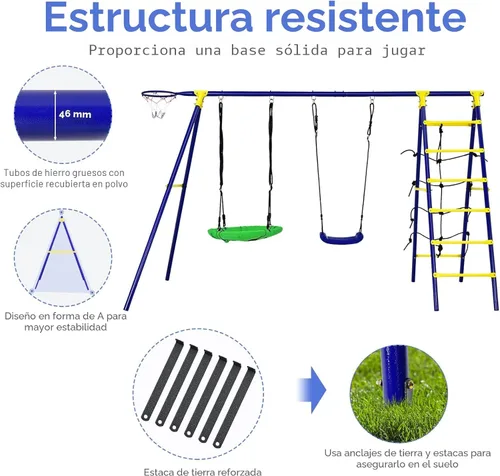Miniatura 7 de Costzon - Juego de columpios con capacidad de hasta 550 libras para patio trasero, juego de columpio de metal resistente 5 en 1 con marco
