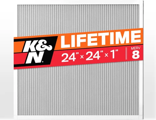 K&N Filtro de aire para horno HVAC de 24 x 24 x 1, dura toda la vida, lavable, Merv 8, el último filtro HVAC que comprarás, respira de forma segura