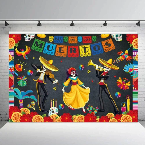 MEHOFOND Telón de fondo del Día de los Muertos de 7 x 5 pies, fiesta mexicana, calavera de azúcar, flores, fondo de fotografía, vinilo Dia De Los