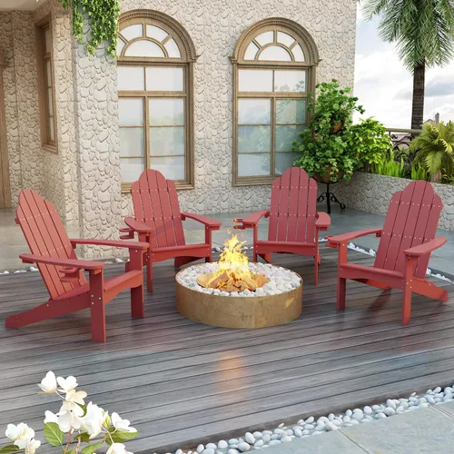 Miniatura 20 de LUE BONA HDPS Sillas Adirondack Set de 2, Silla para Hoguera al Aire Libre Resistente a la Intemperie con Portavasos, Silla Moderna de Plástico