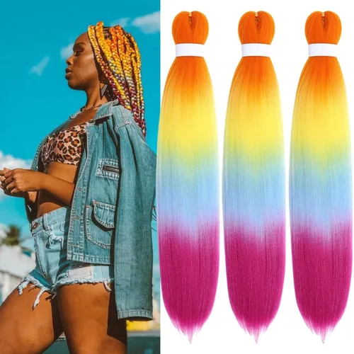 Miniatura 21 de Cabello estirado de fibra Kanekalon para trenzar con cabello humano, color oro rosado, 30 pulgadas