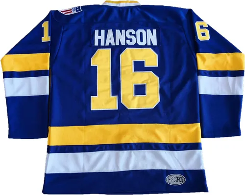 Miniatura 3 de Phoneutrix Hanson Brothers Charlestown Chiefs 16 Jack 17 Steve 18 Jeff Slap Shot Movie Hockey Jersey Azul