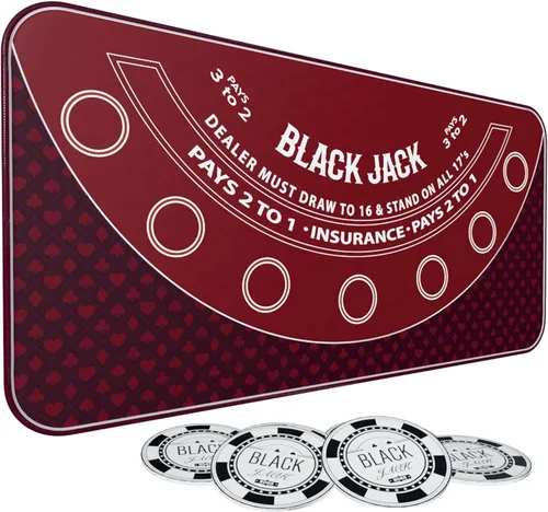 Miniatura 11 de Alfombrilla de Blackjack de 70 x 35 pulgadas, 21 alfombrillas de goma para mesa de casino, con bolsa de almacenamiento, 6 posavasos