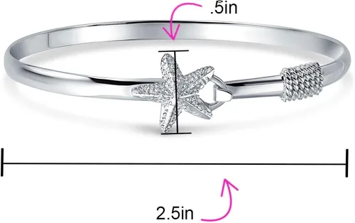 Miniatura 4 de Pulsera náutica de playa tropical con estrella de mar para mujer, plata de ley 925 pulida, cierre de gancho de ojo personalizado, Metal