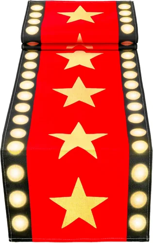 Miniatura 9 de Camino de mesa de noche de cine de 13 x 72 pulgadas con diseño de estrella dorada, decoración de alfombra negra para suministros de fiesta