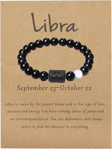 LAKIYOYO Pulsera ajustable del zodiaco para hombres y mujeres, pulsera ajustable de piedra de ónix negro natural de 0.315 in y 0.394 in, signo de