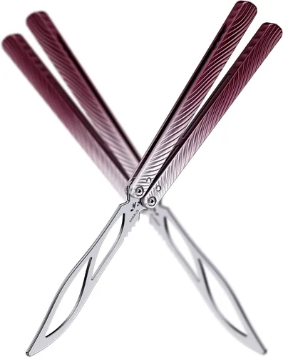 Nabalis Cuchillo de mariposa ala Balisong Trainer, mango 7075AL, sistema de bujes, canal de diseño de mango, sin afilar, violeta