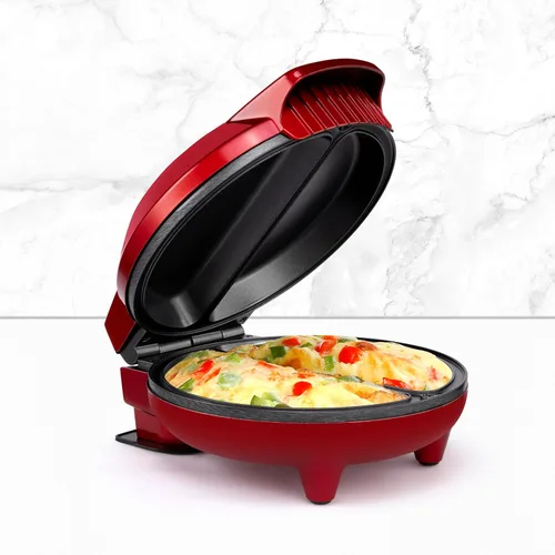 Miniatura 3 de Holstein Housewares Aparato para hacer tortillas y frittatas de acero inoxidable de 2 secciones, revestimiento antiadherente, fácil de limpiar, Rojo