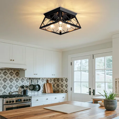 Miniatura 10 de Lámpara de techo negra de 3 luces, accesorios de iluminación industriales de cocina estilo granja para pasillo, recámara, baño, entrada