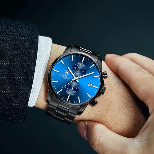 Miniatura 7 de GOLDEN HOUR Fashion Business - Relojes para hombre con cronógrafo, a prueba de agua, de acero inoxidable, reloj de cuarzo, con fecha automática