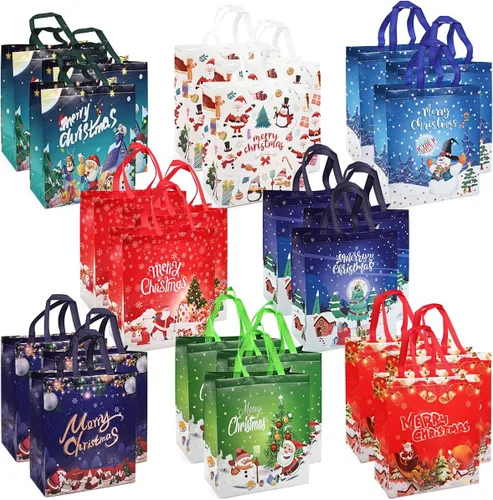 Miniatura 12 de PARSUP 16 bolsas grandes de regalo de Navidad, bolsas de mano con asas, bolsas de regalo de Navidad, bolsas de Navidad multifuncionales no tejidas