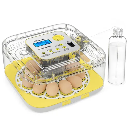 Incubadora para incubar huevos, capacidad de 12 huevos, humidificación automática recién actualizada 2026, control de temperatura y humedad, Amarillo