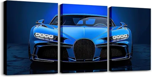 Miniatura 25 de Feelyou Cuadro azul de carreras para pared, 12 x 16 pulgadas, 3 piezas de autos deportivos de velocidad, lienzo para decoración de pared, diseño
