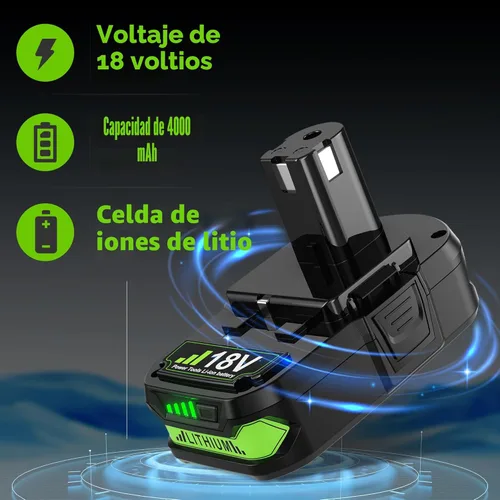 Miniatura 2 de Juego de 2 baterías de repuesto de litio de 4.0 Ah para Ryobi de 18 V Compatible con batería Ryobi ONE+ Plus de 18 voltios P102 P103 P104 P105 P106
