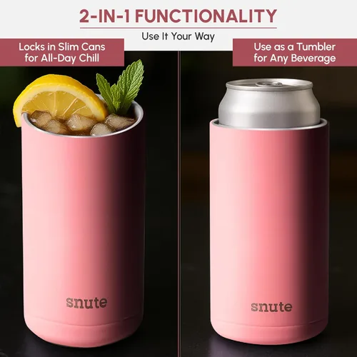 Miniatura 8 de Enfriador de latas para cerveza, refrescos, agua con gas, acero inoxidable aislado al vacío para latas de 12 onzas (rosa, delgado)