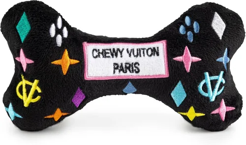 Miniatura 25 de Haute Diggity Dog Black Checker Chewy Vuiton Bone, Juguetes de Peluche de Diseñador para Perros con Chirriador Interactivo, Estimulante Hueso
