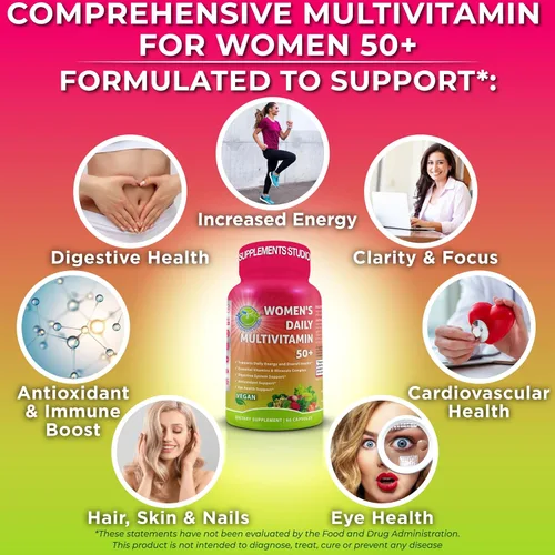 Miniatura 5 de Multivitamínico diario para mujeres 50 Plus - Multivitamínico vegano metilado para mujeres de 50 años en adelante con biotina, superalimentos