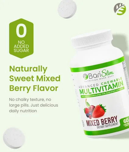 Miniatura 4 de BariSlim Tabletas multivitamínicas bariátricas masticables avanzadas, vitamina bariátrica y suplemento para cirugía posbariátrica, incluyendo bypass