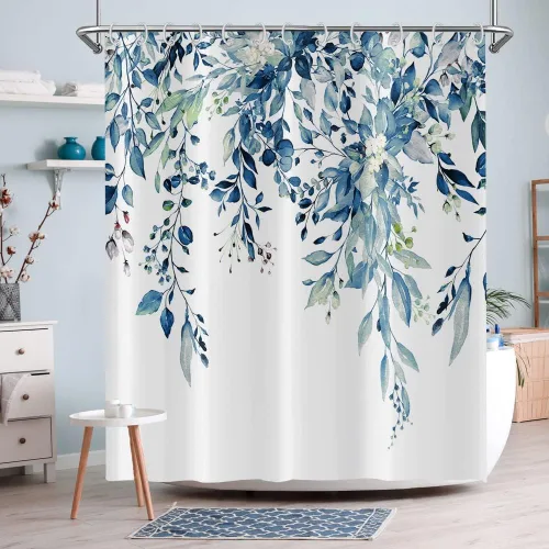 Miniatura 14 de Cortina de ducha de eucalipto, hojas verdes de acuarela en la parte superior con cortina de baño floral, decoración de baño para bañera, tela Hoja