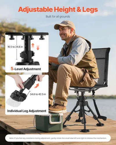 Miniatura 6 de VEVOR Silla de caza, giro silencioso de 360°, silla ciega portátil plegable, asiento de taburete de acero resistente con patas giratorias