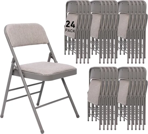 Miniatura 20 de Juego de 4 sillas plegables de tela con cojín acolchado y respaldo, asiento plegable para interiores y exteriores con marco de acero para el hogar