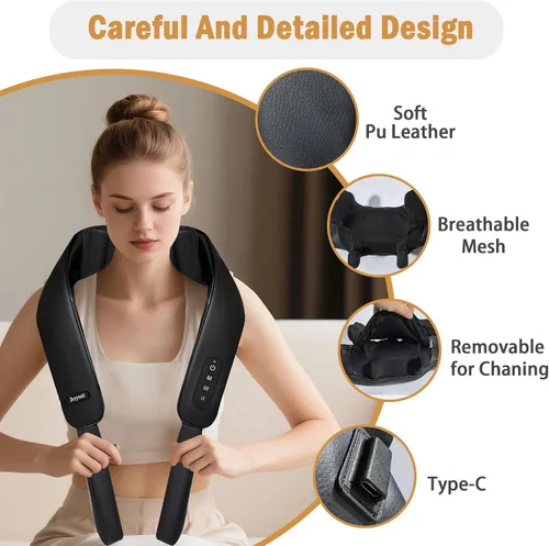 Miniatura 3 de Joyset Masajeador de Cuello y Hombros con Calor, Masajeador Shiatsu Inalámbrico para Cuello y Espalda, Alivio del Dolor de Tejido Profundo, Masaje