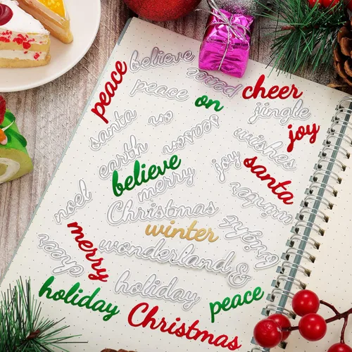 Miniatura 2 de Cunhill 19 troqueles de corte de metal de Navidad, palabras navideñas, troqueles de corte en relieve, plantillas de acero al carbono