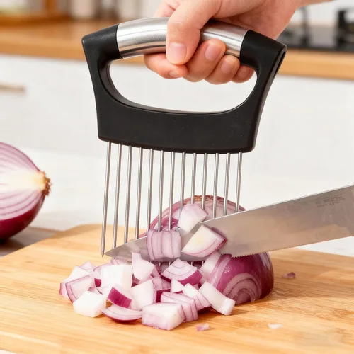 Miniatura 3 de Soporte de cebolla para rebanar, cortador de verduras de limón, tomate, huevos y verduras, herramienta auxiliar para cortar papas, aguacates