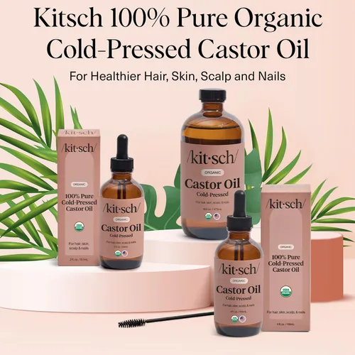Miniatura 8 de Aceite de ricino orgánico Kitsch para el crecimiento del cabello - 100% aceite de ricino puro, botella de vidrio orgánica prensada en frío sin