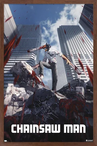 Miniatura 10 de Chainsaw Man - Póster de pared de arte clave, 22.4 pulgadas de largo x 14.7 pulgadas de ancho, versión enmarcada de madera de granero