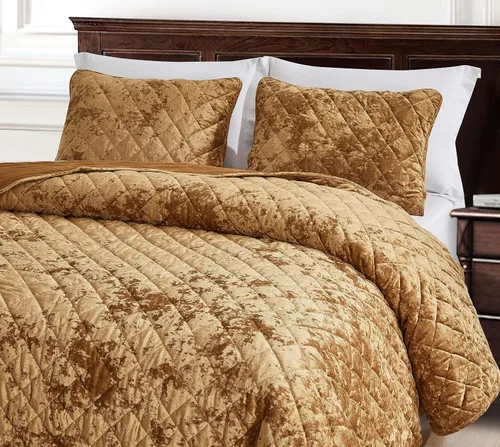 Miniatura 3 de Chezmoi Collection Lux - Juego de edredón King de terciopelo dorado caramelo, 3 piezas, ropa de cama de terciopelo envejecido de felpa exuberante