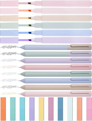 NiArt - Set de resaltadores y bolígrafos bíblicos sin derrame de 14 unidades - Tinta de colores Morandi, resaltadores de gel, notas adhesivas con
