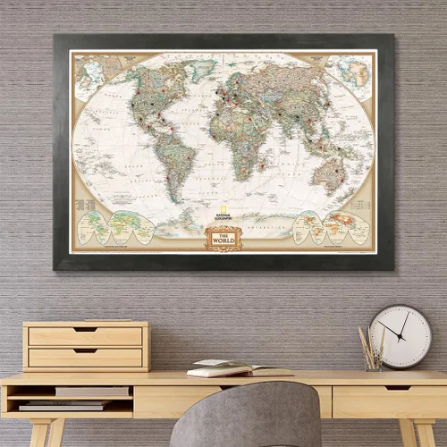 Miniatura 8 de Mapamundi con alfileres, personalizado, ejecutivo, con marco de 24 x 36" y alfileres, Negro (Rustic Black), 24 x 36 pulgadas Marco negro rústico