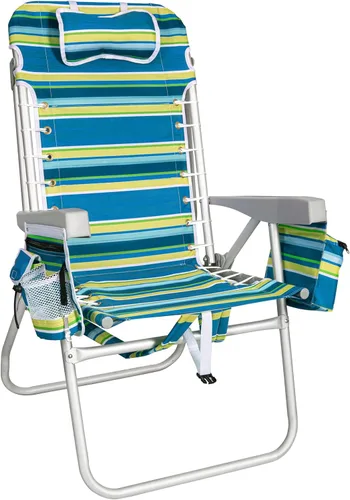 Romswi Silla de playa alta extra ancha para adultos, mochila de asiento alto de 17 pulgadas con bolsa refrigeradora, soporte para taza y teléfono,