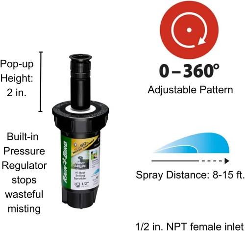 Miniatura 2 de Rain Bird 1802APPRS - Aspersor emergente profesional con regulación de presión (PRS), patrón ajustable de 0-360°, distancia de pulverización de 8 a