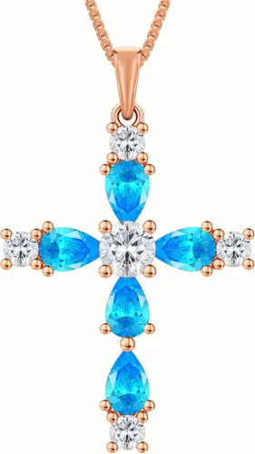 Miniatura 47 de YL Collar de cruz de plata de ley 925 con colgante de piedra natal religiosa para mujer