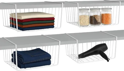 Miniatura 14 de Modern Home Cestas de almacenamiento de alambre para debajo del estante, organizador colgante para gabinete, despensa o armario, cesta de metal