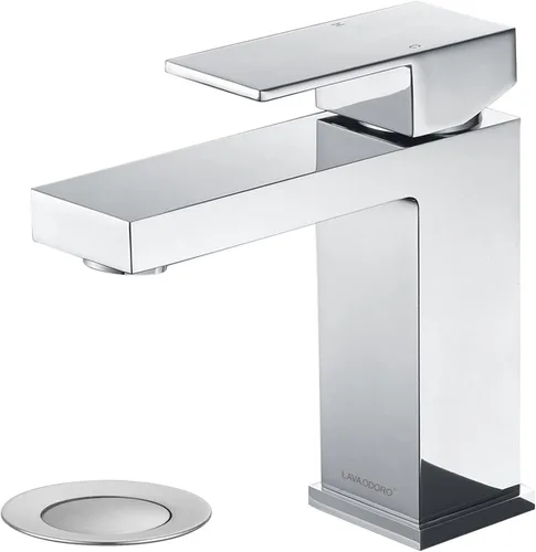 Lava Odoro - Grifo de baño cromado, grifo de baño de un solo agujero, grifo de lavabo de baño de una sola manija con ensamblaje de drenaje Cromo