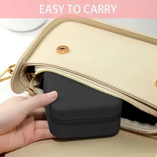 Miniatura 5 de EBUTY Joyero de viaje mini organizador portátil para anillos, aretes, collares, regalos para niñas y mujeres, color negro
