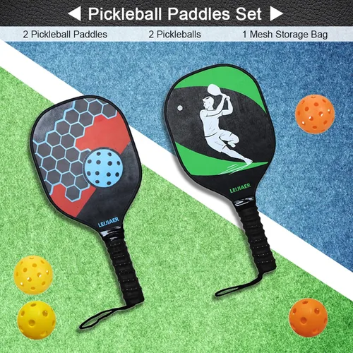 Miniatura 2 de Juego de 2 palas de pickleball con 2 raquetas de fibra de vidrio, 2 bolas de pickleball con bolsa de transporte para interiores y exteriores