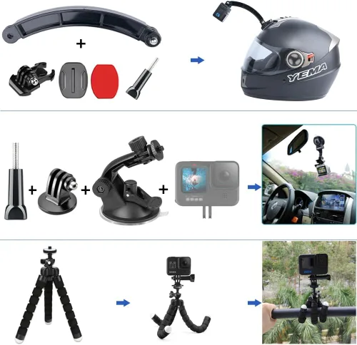 Miniatura 8 de Kit de accesorios para GoPro Hero 13 12 11 10 9 8 Max 7 6 5 4 Negro GoPro 2018 Sesión Fusion Plata Blanco Insta360 DJI SJCAM APEMAN AKASO y otras