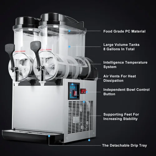 Miniatura 3 de TECSPACE Slushy Machine 2 tanques 8 galones, máquina comercial granizado 1060 W, 30L Slushy Maker para margarita, cóctel, vino, daiquiri