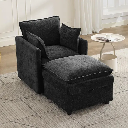 Miniatura 20 de Otomana cuadrada grande de 27 pulgadas con almacenamiento, reposapiés tapizado moderno con patas antideslizantes para sofá, mesa de café, sala