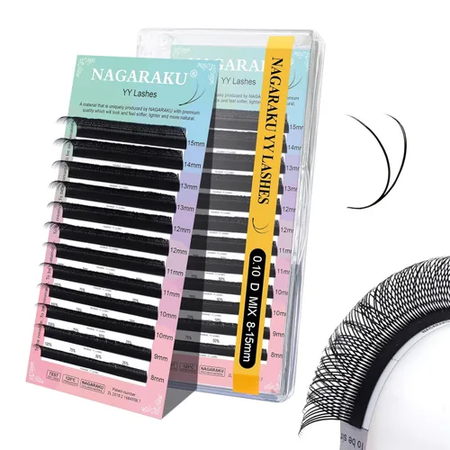 Miniatura 105 de Suministros de extensiones de pestañas NAGARAKU yy, pestañas falsas 0.05mm rizado D, bandeja mixta 8-12mm, prefabricadas 4D, abanico fácil, volumen